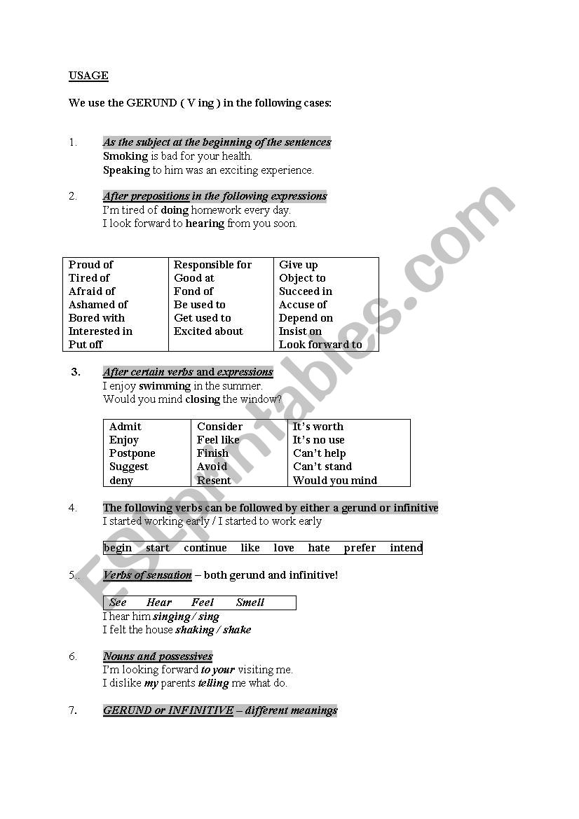 GERUNDS&INFINITIVES worksheet