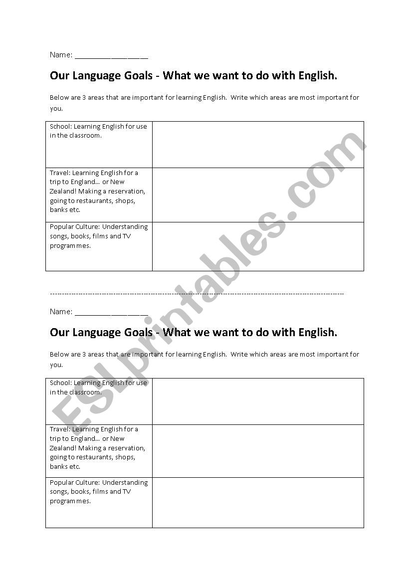 Goal Setting Worksheet worksheet