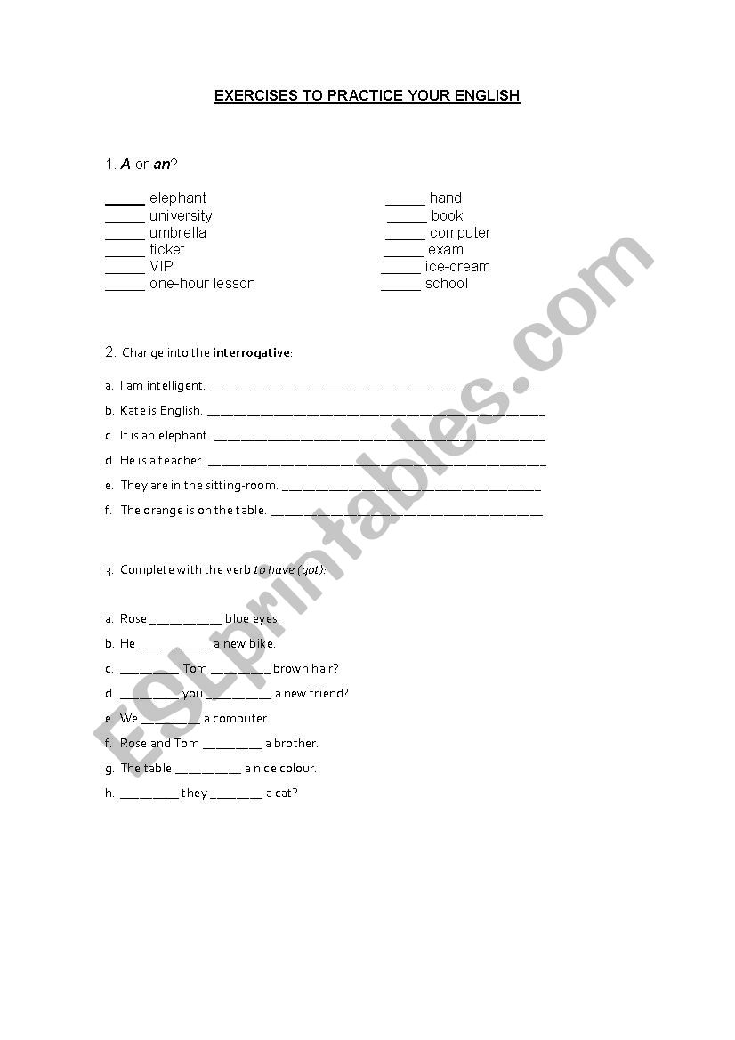 Grammar worksheet