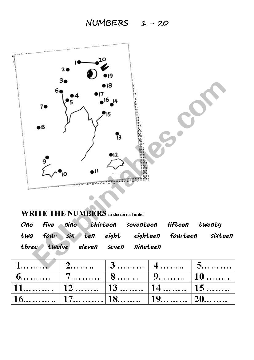 practice numbers 1 - 20 worksheet