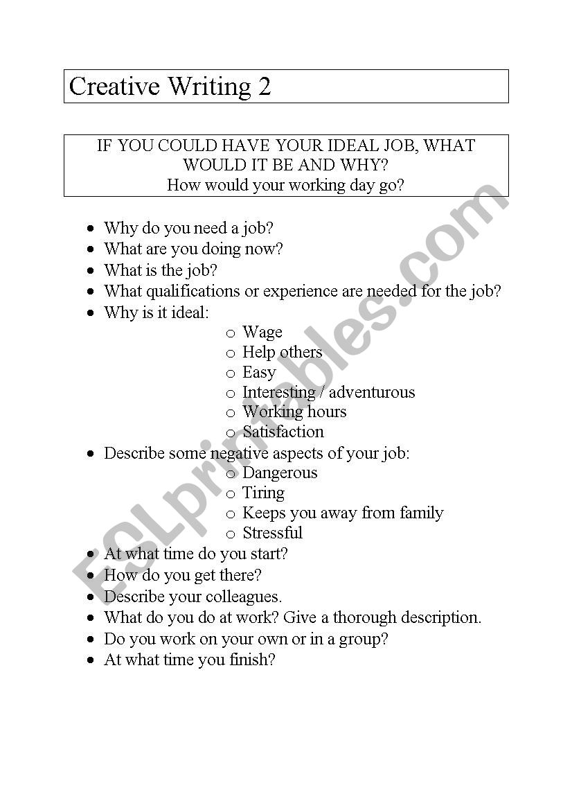 Creative Writing worksheet