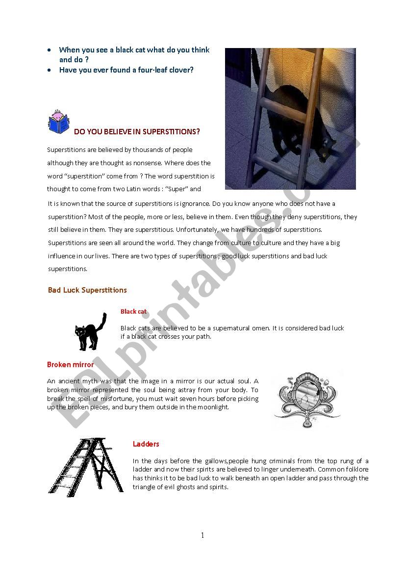 SUPERSTITIONS worksheet