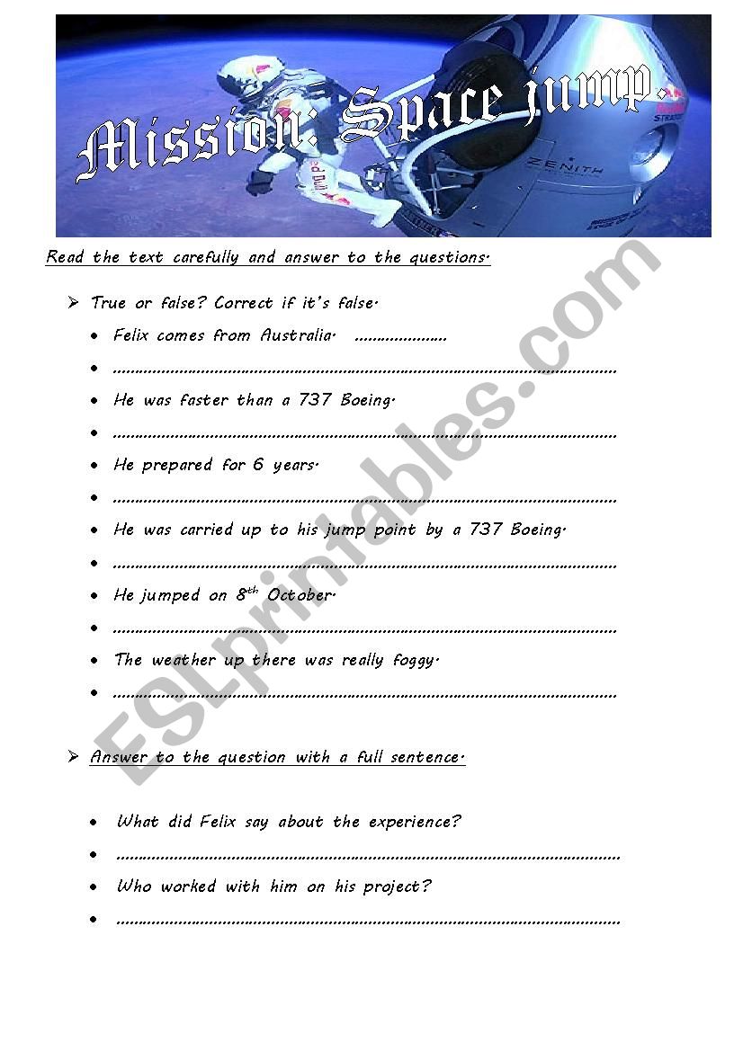 Mission: Space Jump worksheet