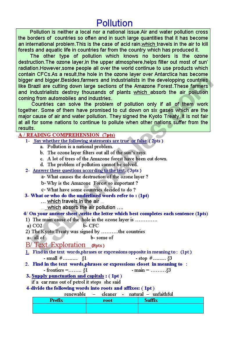 pollution all over the world worksheet