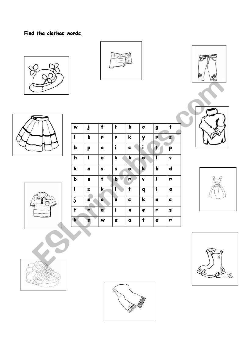 Clothes Word Search worksheet