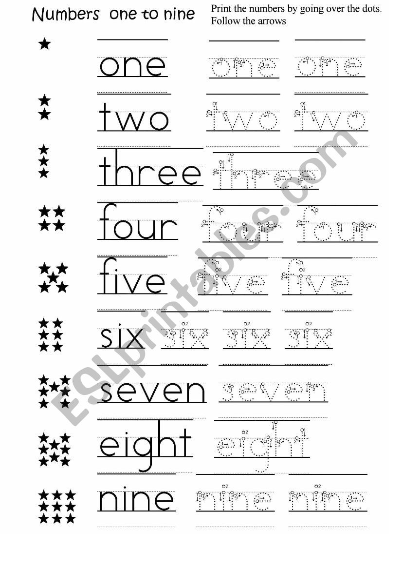 Numbers  One to  Nine  Print them
