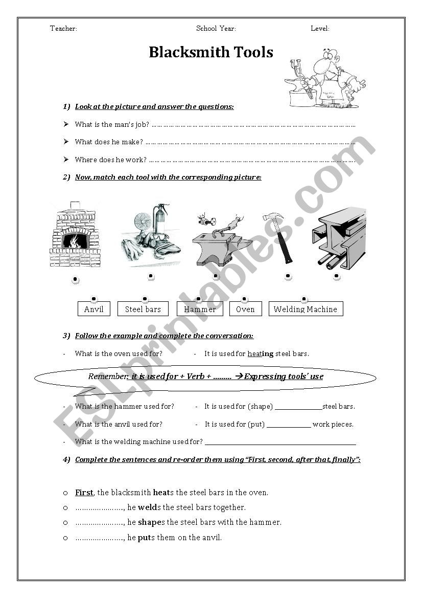 Blacksmith Tools worksheet