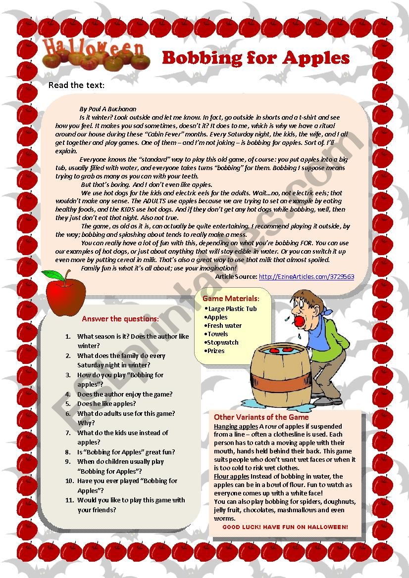 Bobbing for Apples (reading comprehension)