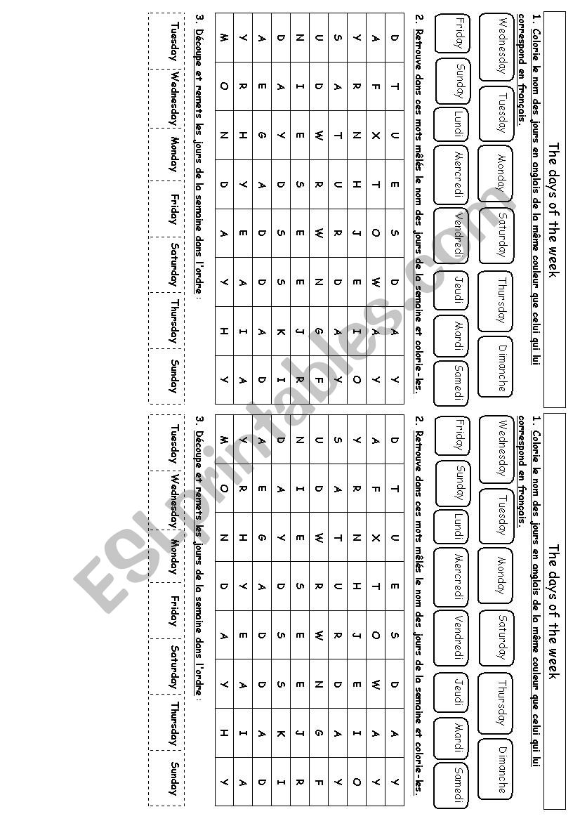 Days of the week worksheet