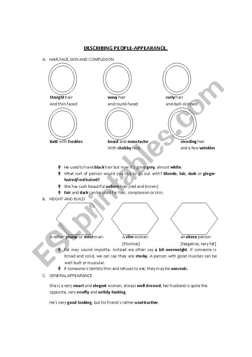 Appearance adjectives worksheet