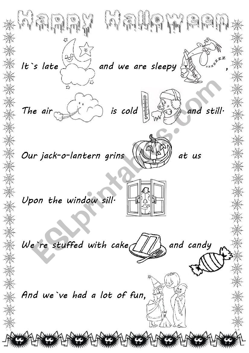 Halloween poem with pictures worksheet