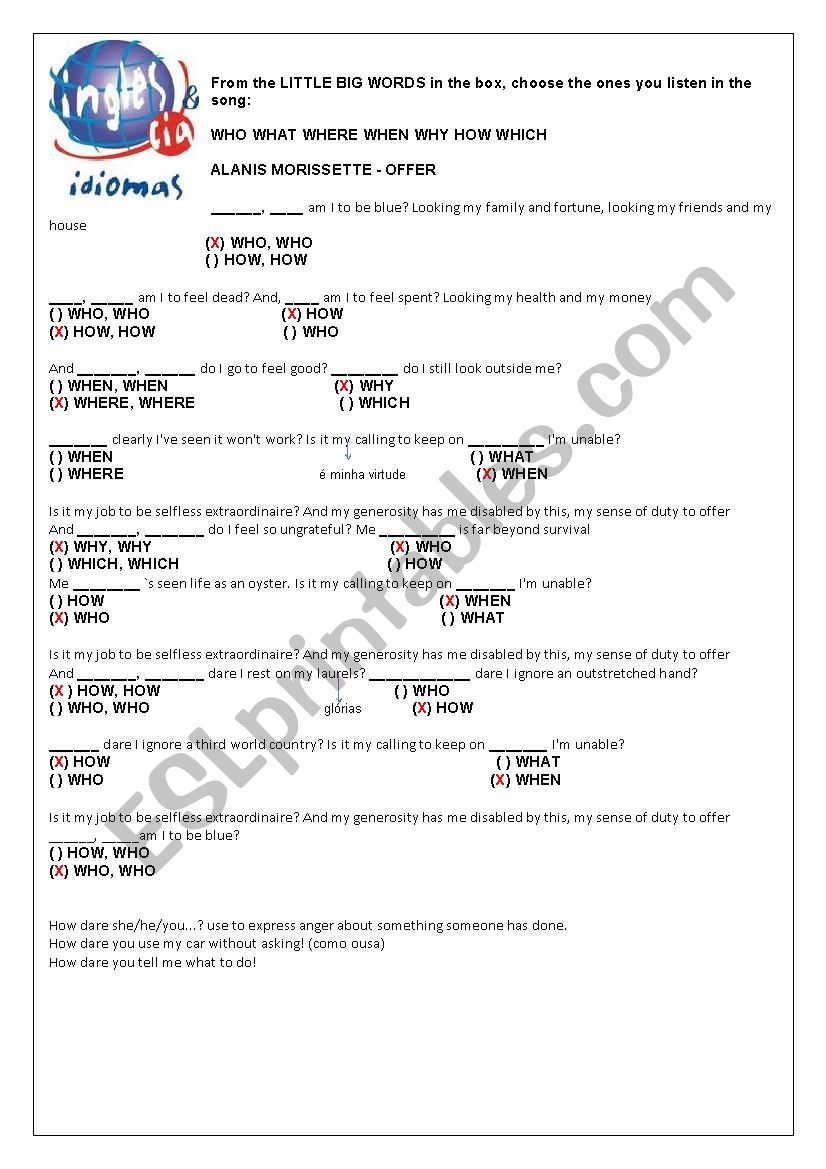 WH-QUESTION WORDS worksheet