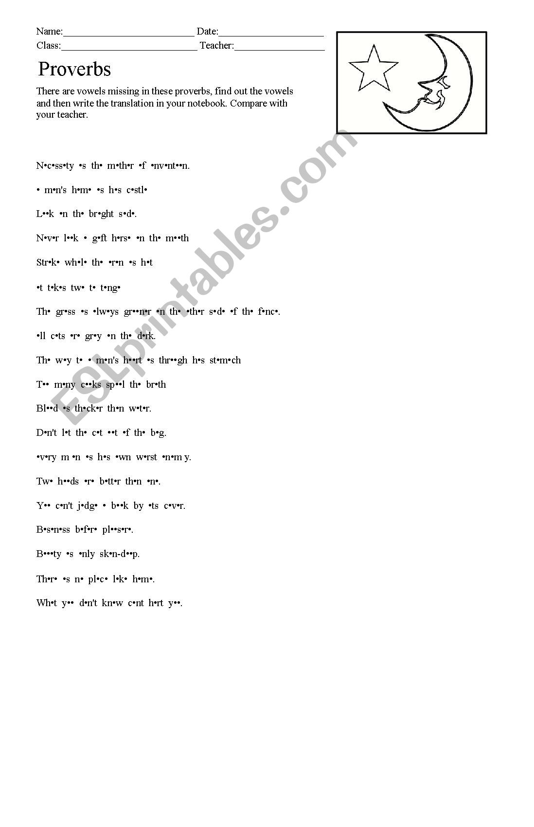 The proverbs worksheet