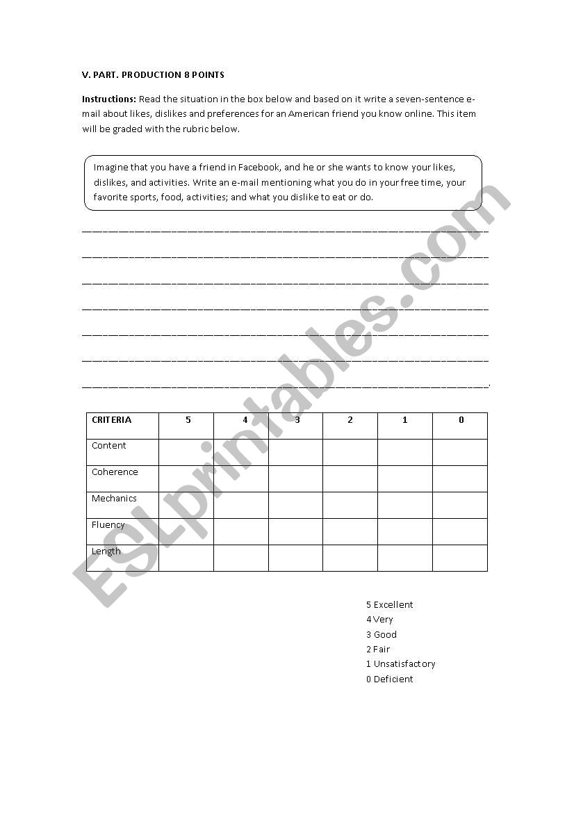 Writing/Speaking tests worksheet