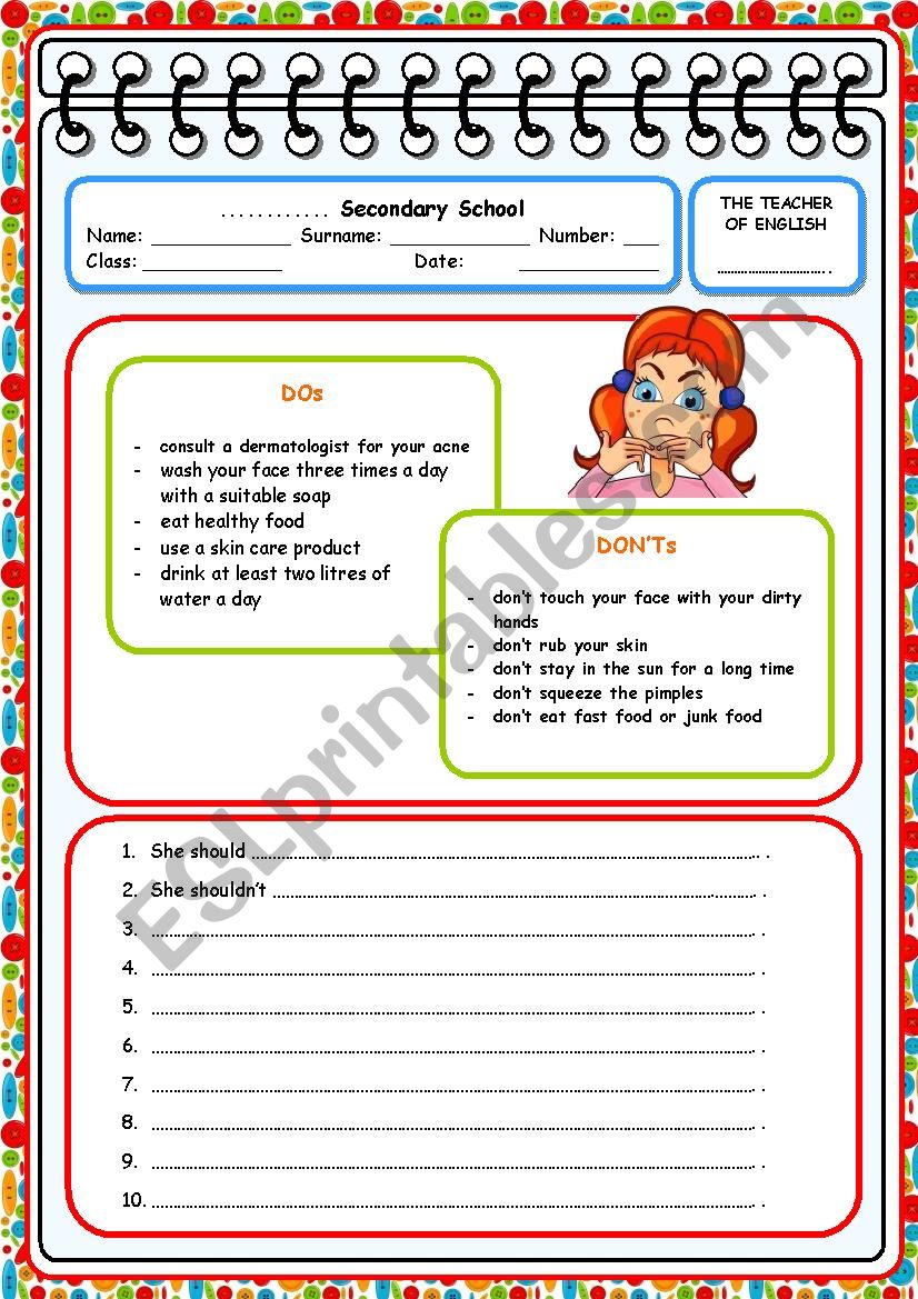 Should / shouldnÂ´t worksheet