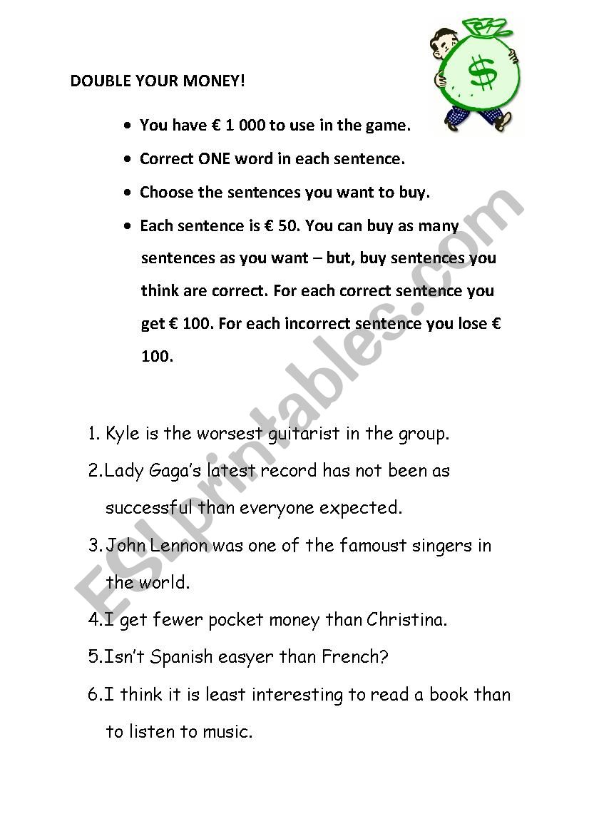 Double Your Money worksheet