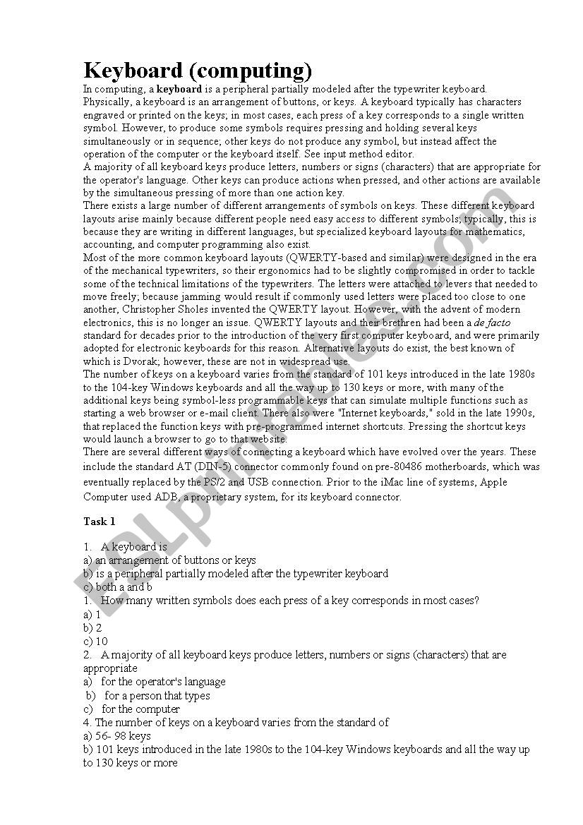 Keyboard worksheet