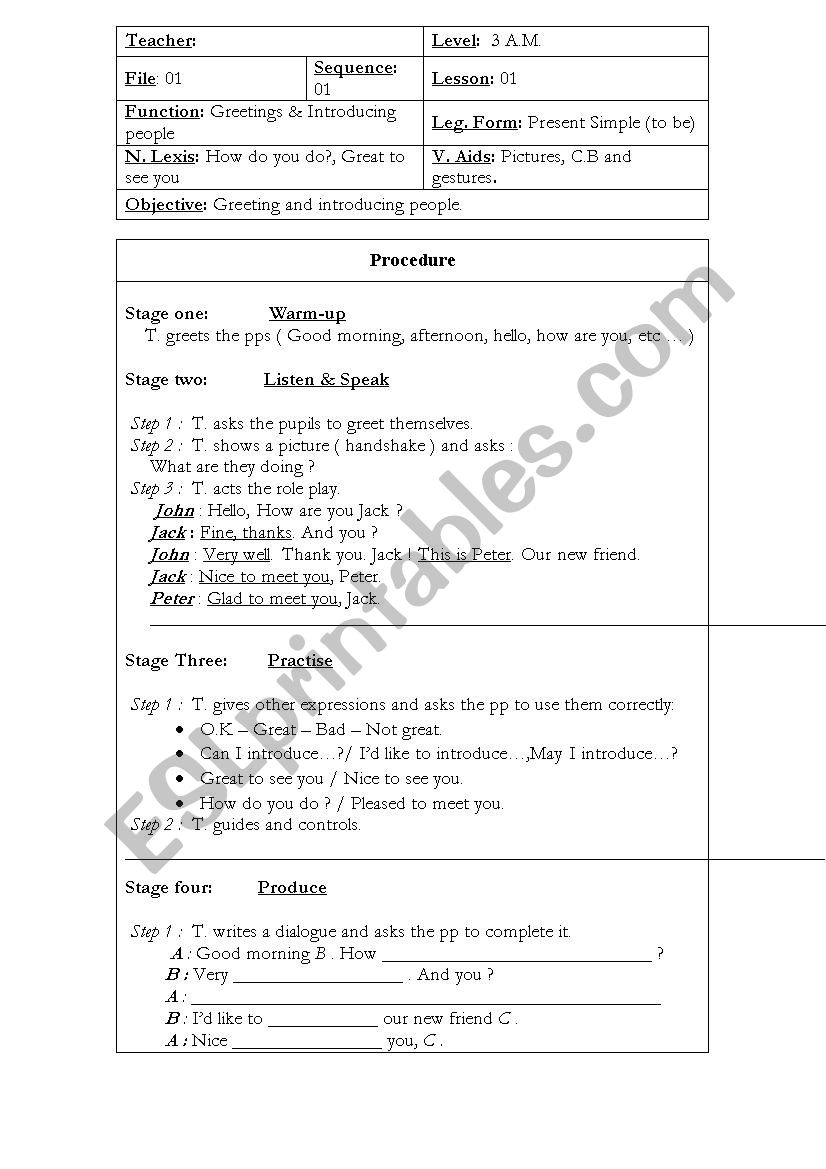 3 AM first sequence worksheet