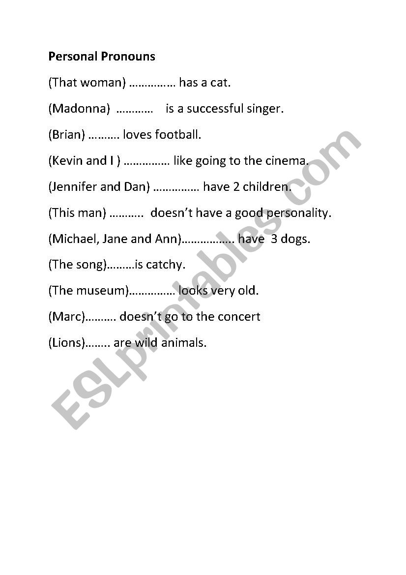 personal pronouns worksheet