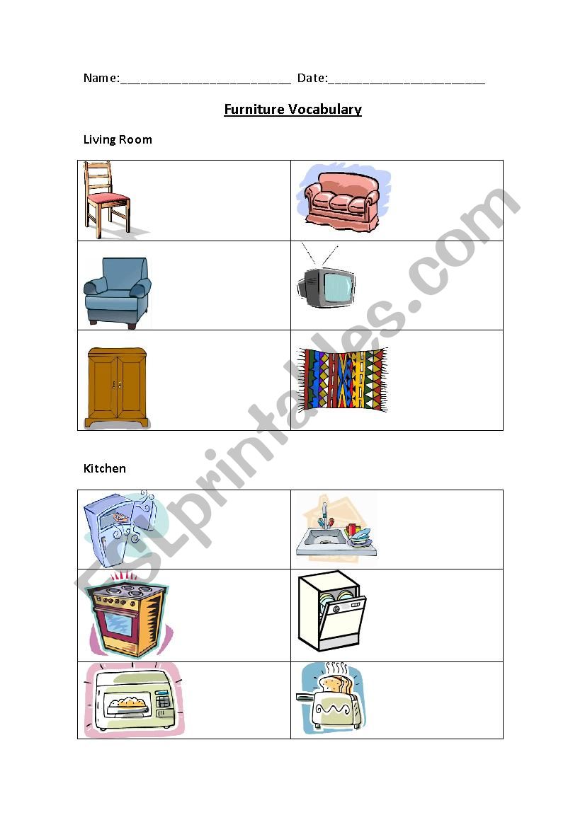 Furniture Vocabulary Worksheet