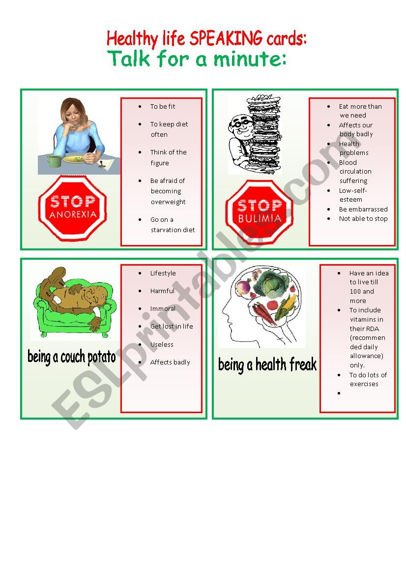 Speaking cards, HEALTHY LIFE. worksheet