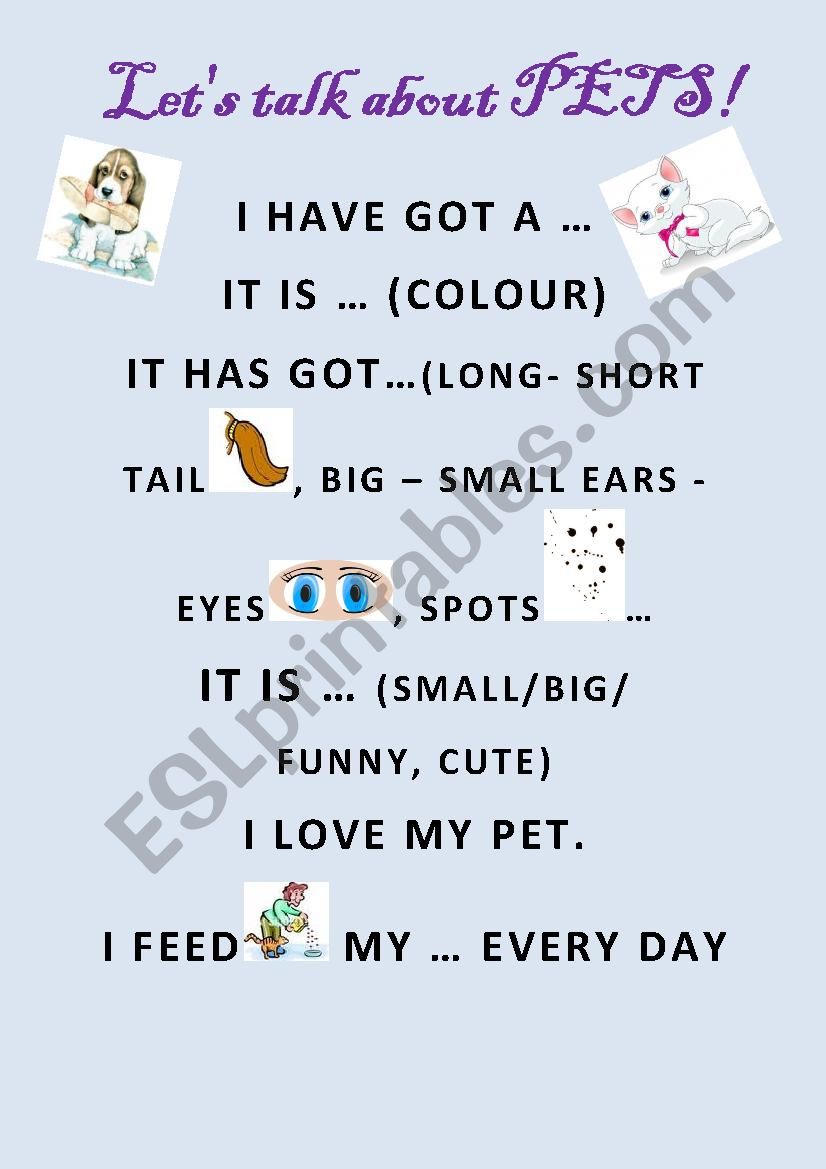 PETS - lets talk about worksheet