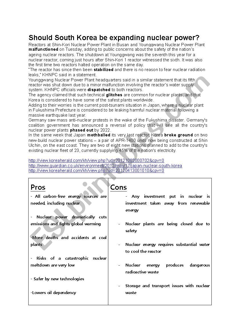 Debate topic: Should South Korea be expanding nuclear power?