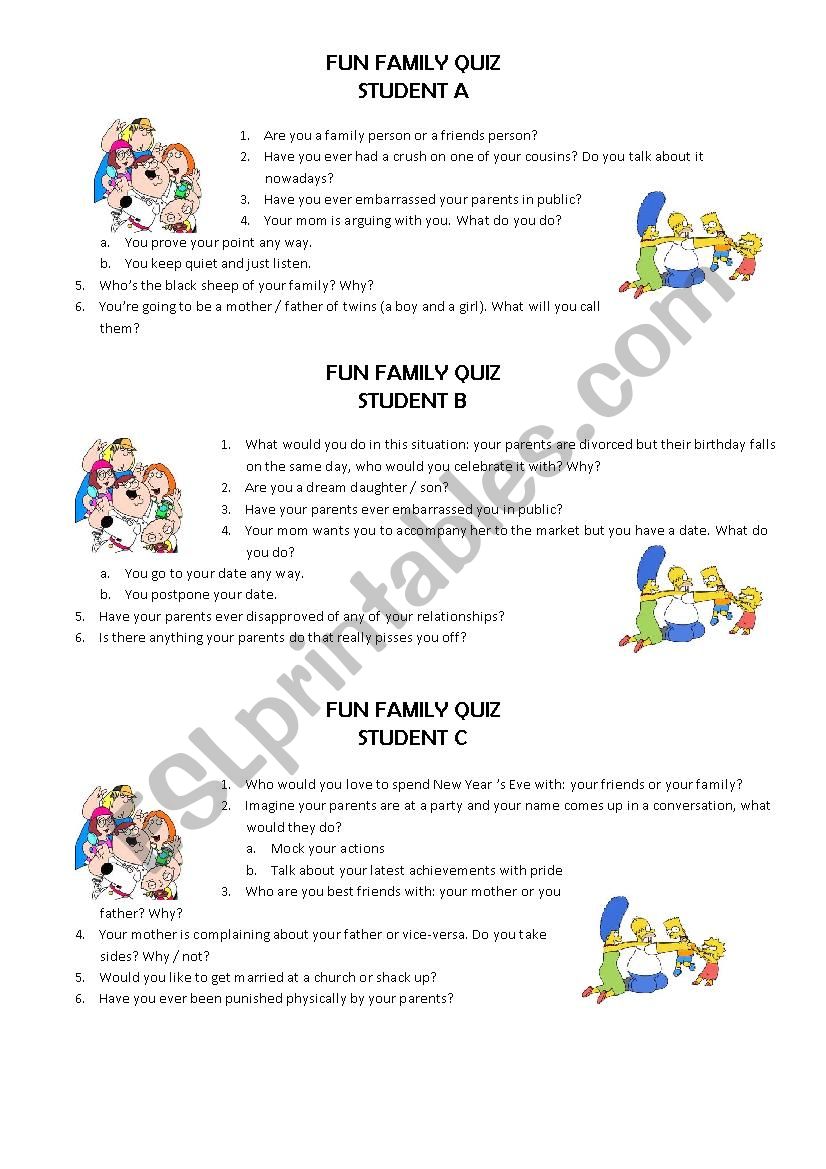 FUN FAMILY QUIZ worksheet