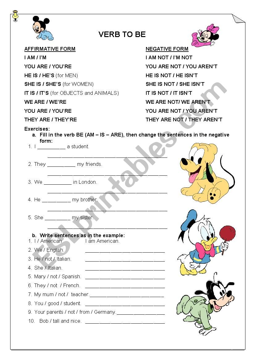 Verb to be worksheet