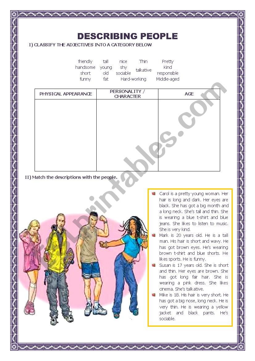 DESCRIBING PEOPLE worksheet