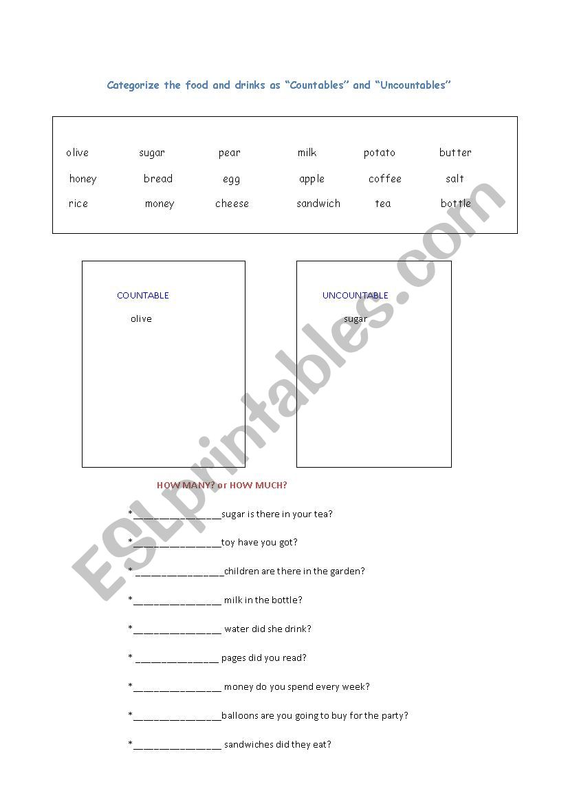 Countables/ Uncountables/ How many?/ How much?