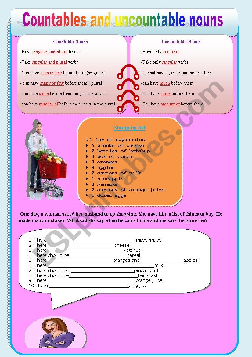 countable and uncountable nouns ( grammar summary + 4 activities )