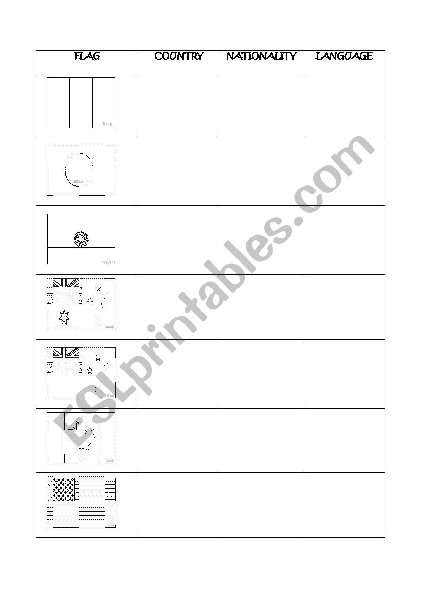 nationality and languages worksheet