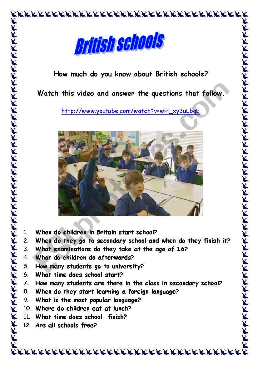 Schools in Britain worksheet