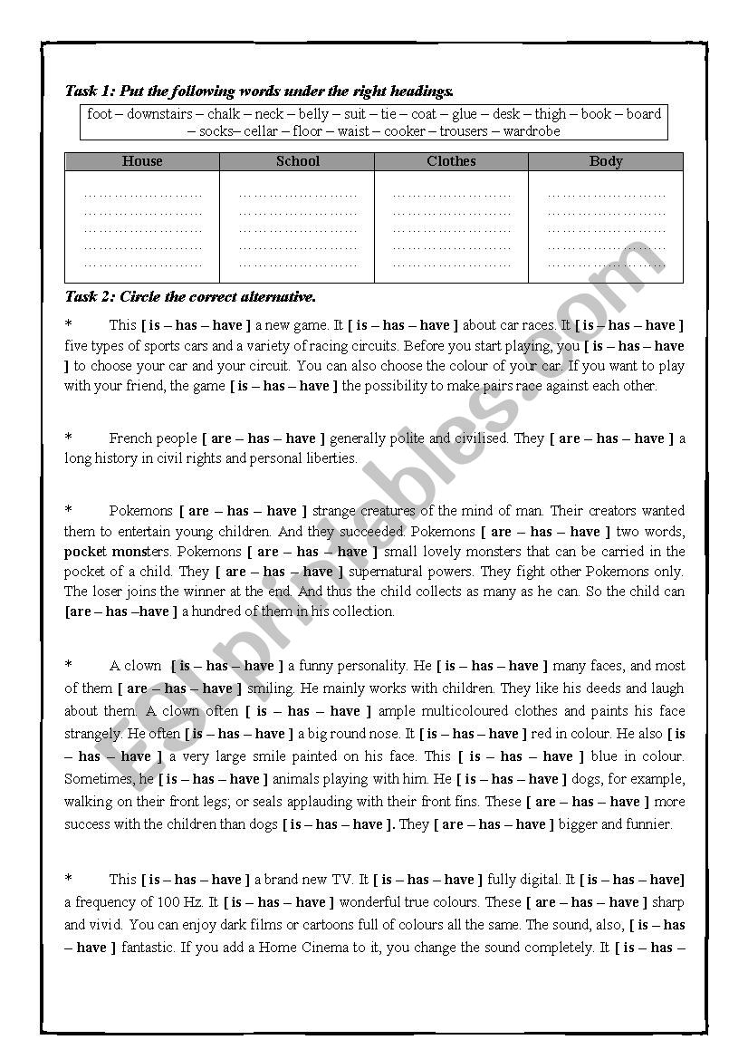 Have-Has worksheet