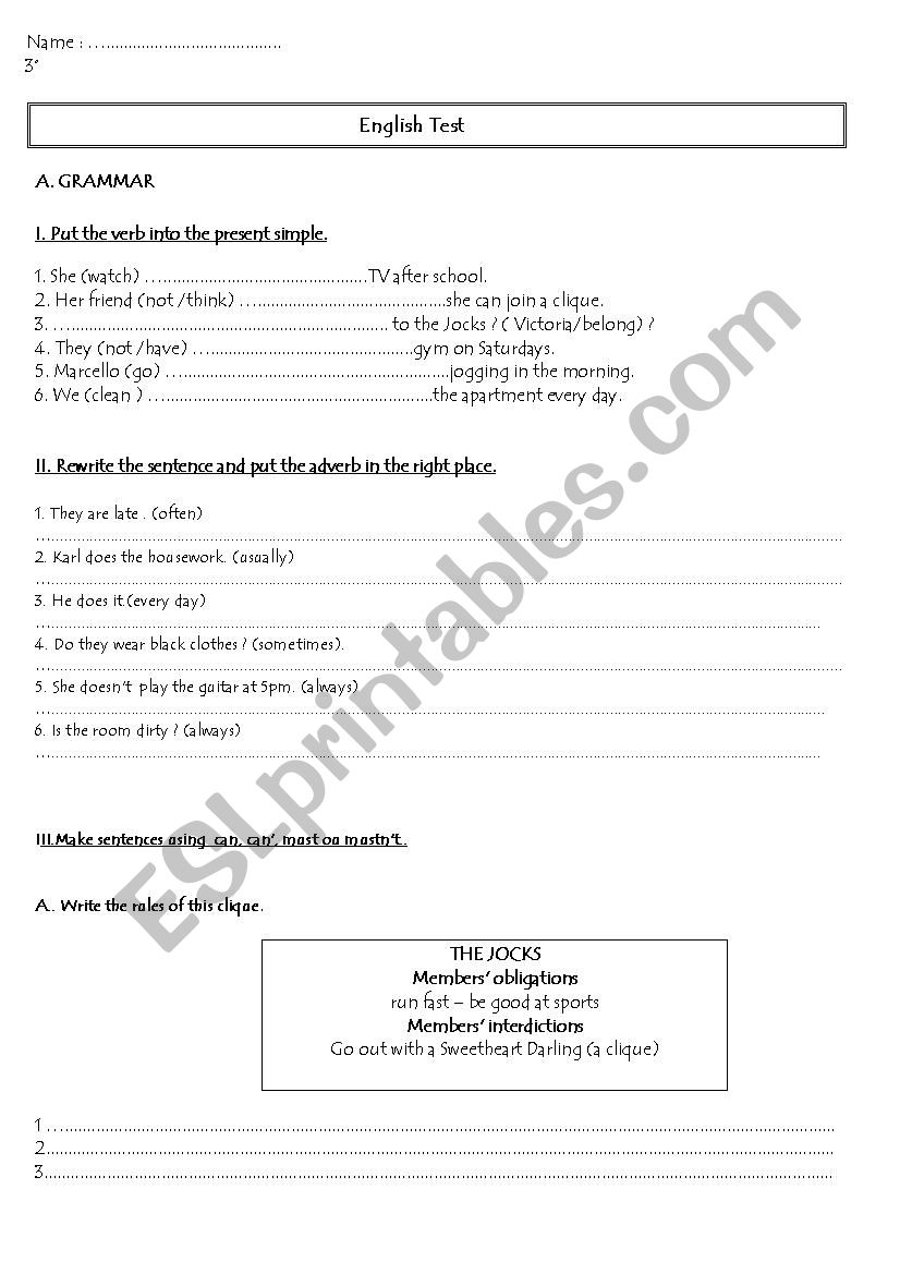 TEST worksheet