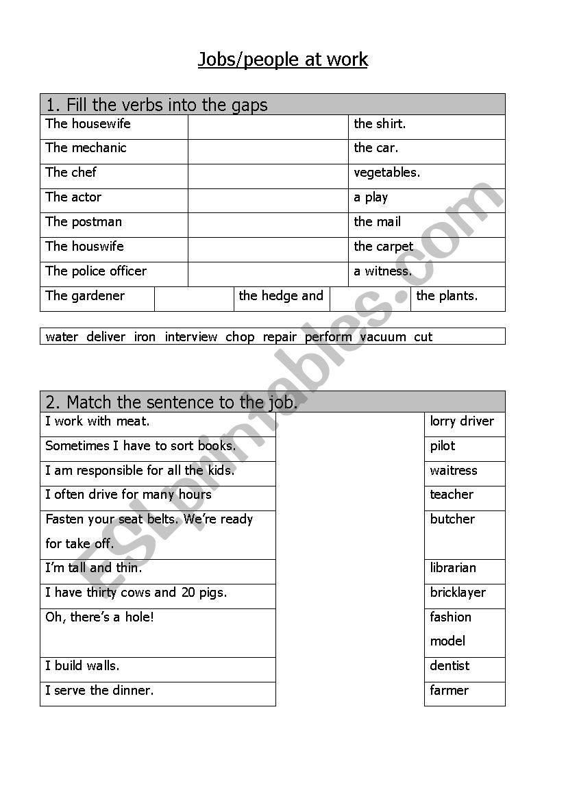 people at work worksheet