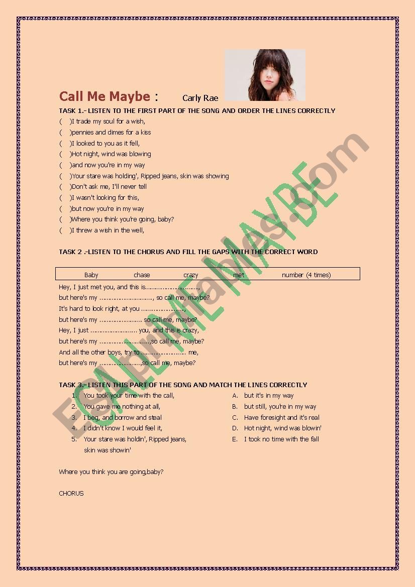 call me maybe worksheet