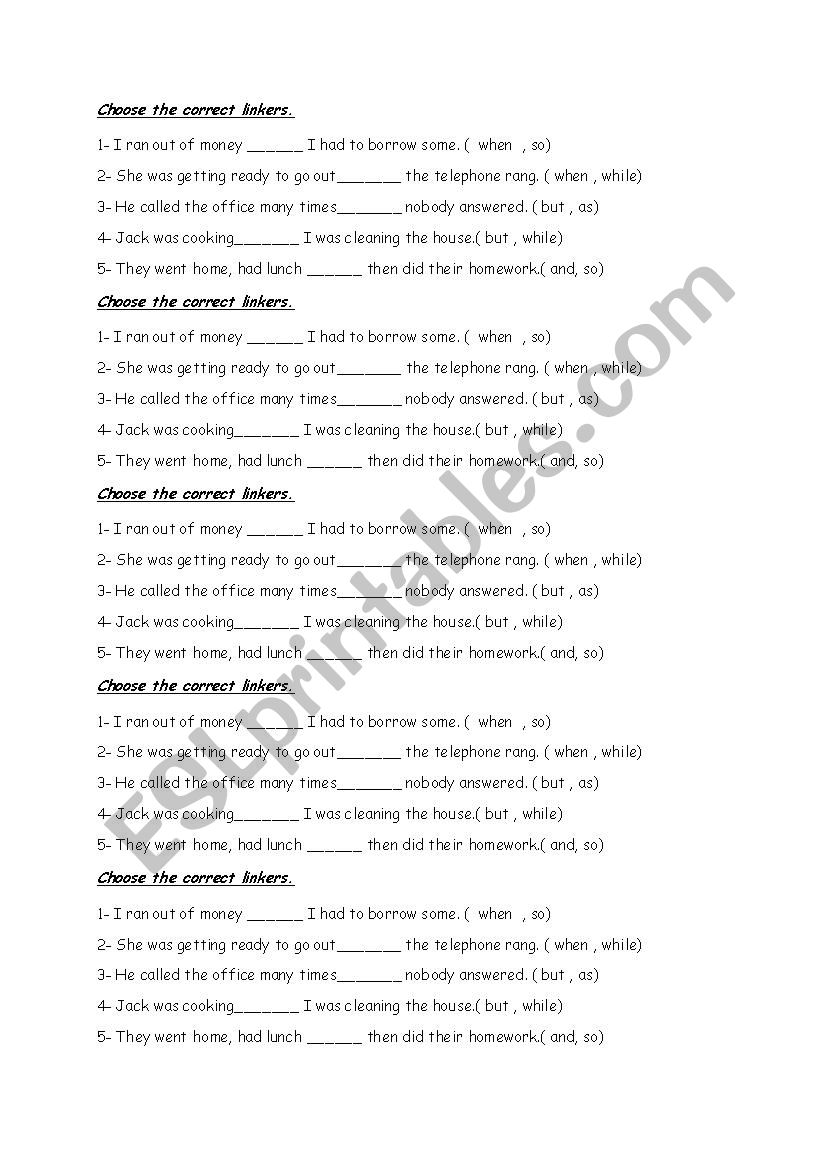 linkers worksheet