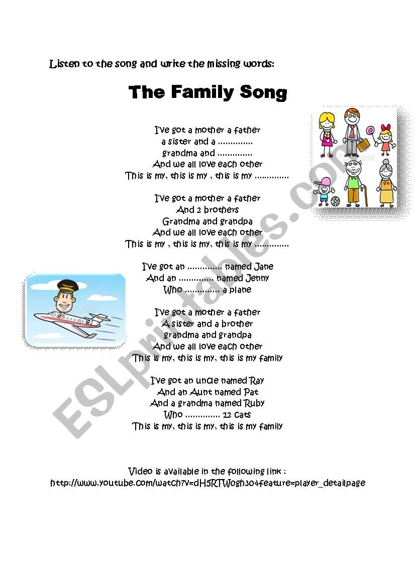 Family Song worksheet