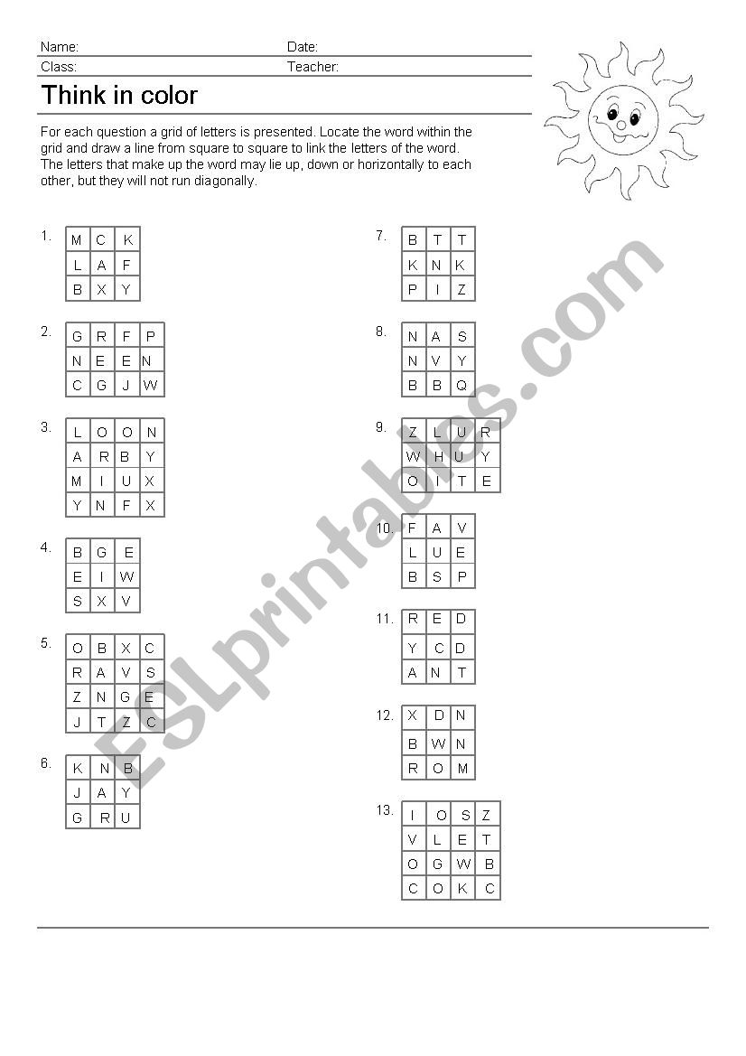 Think in colour worksheet