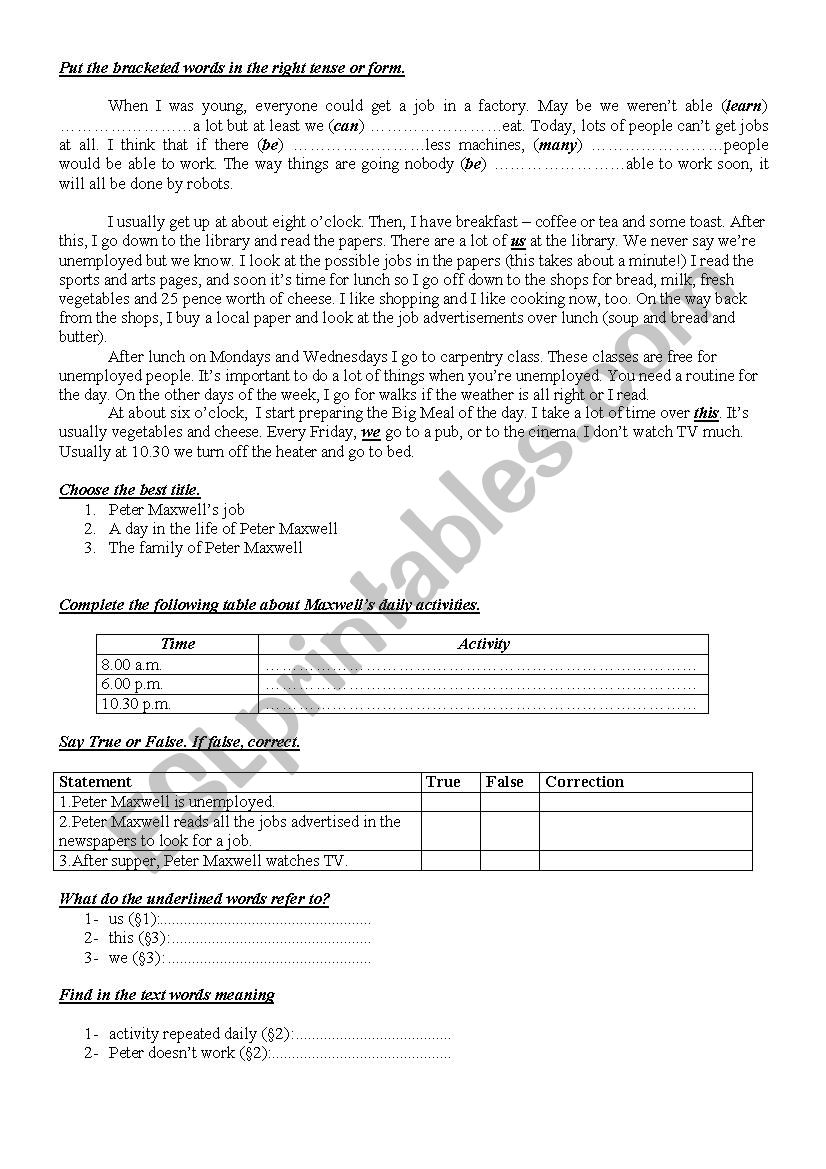 9th form worksheet 15 worksheet