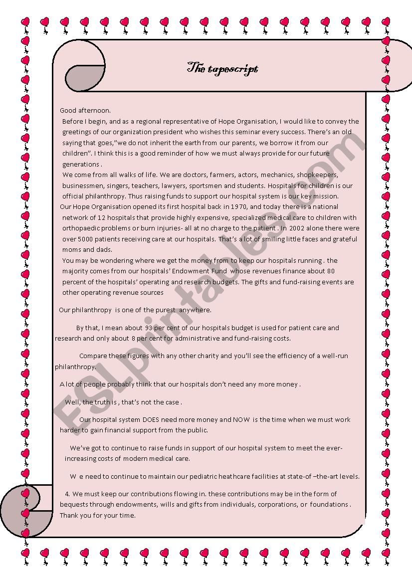 philanthropy worksheet