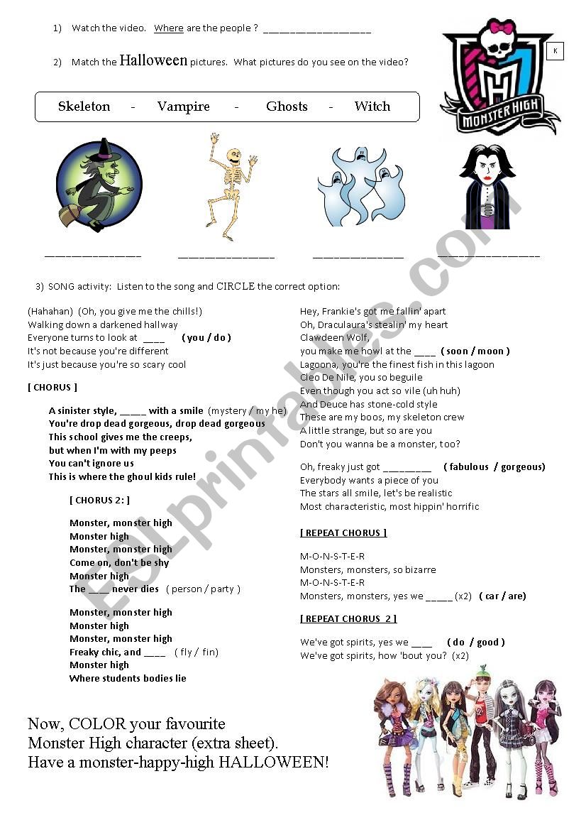  Monster High worksheet