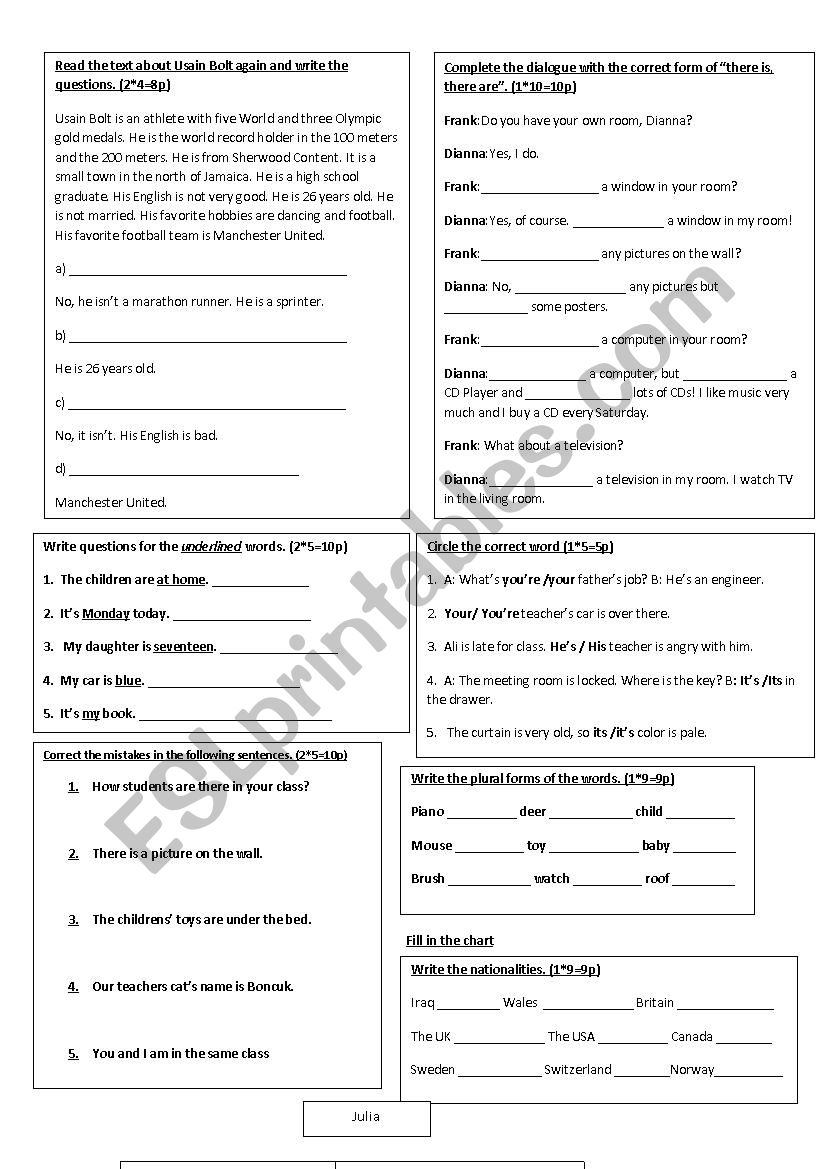 Elementary (A1 Level) Quick Check Quiz