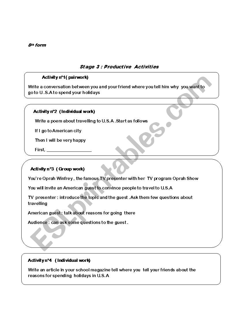 PRODUCTIVE ACTIVITIES  worksheet