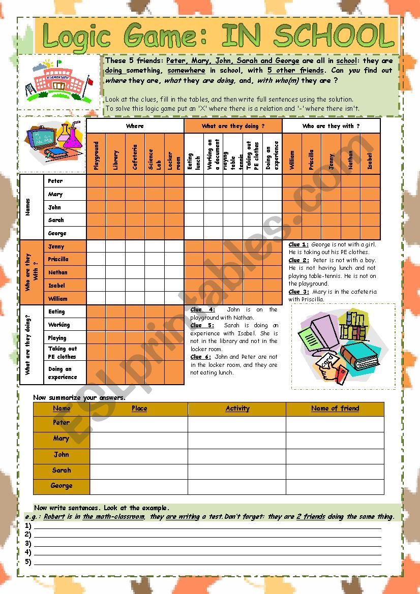 Logic game : School worksheet