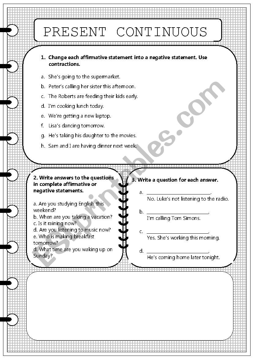 Present Continuous worksheet worksheet