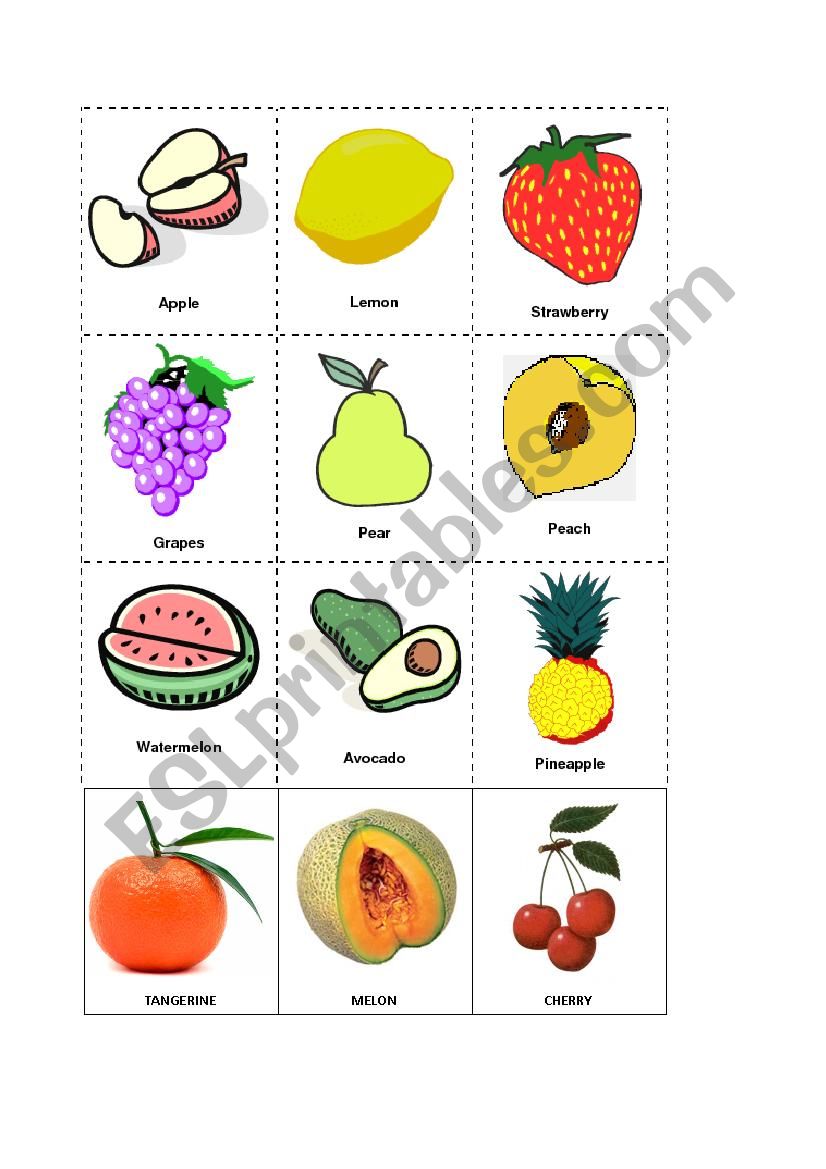fruits and vegetables bingo worksheet