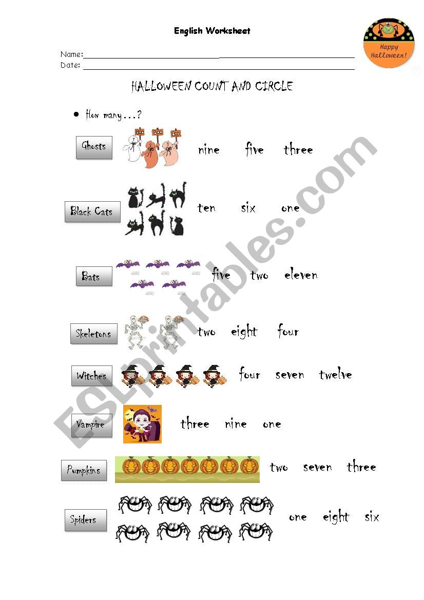 Halloween count and circle worksheet